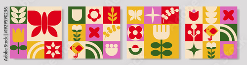 Geometric bright colors card set. Modern geometry trendy design for card, invitation, wallpaper