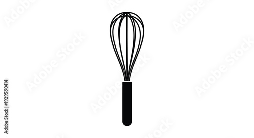 A simple stark black silhouette of a balloon whisk a common kitchen tool against a white background silhouette