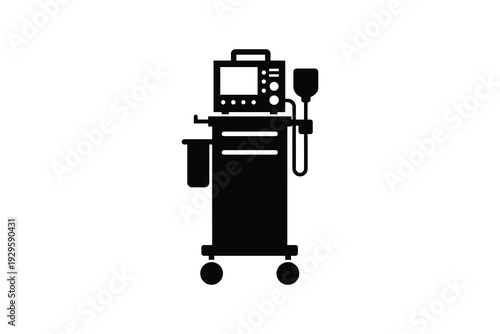 Medical Ventilator Machine Silhouette Art - Hospital Respiratory Equipment Black and White Illustration