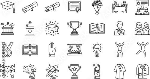 Education outline icon set with graduation academic achievement learning and school related symbols collection