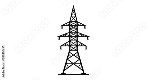 A stark black outline of a towering electrical transmission pylon against a plain white background a dramatic silhouette