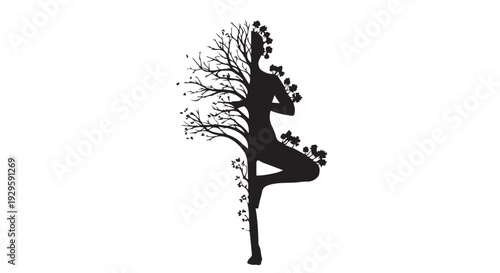 Yoga Tree Silhouette Icon Set: Balance & Nature