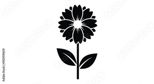 A striking black floral design features a detailed flower head and stem presented as a bold silhouette high quality