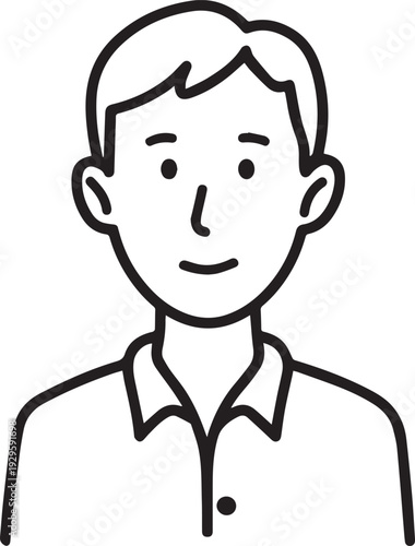 Hand Drawn Adult Man Black and White Avatar Illustration in Minimal Line Art Style Design