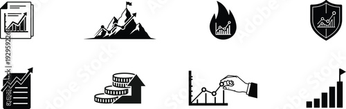 Collection of business and technology icons in black and white