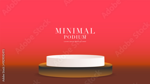 Minimalist podium stage on red background for product presentation, Vector illustration EPS 10