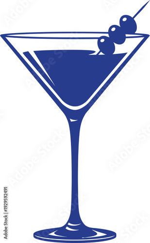 Blue martini cocktail with olives