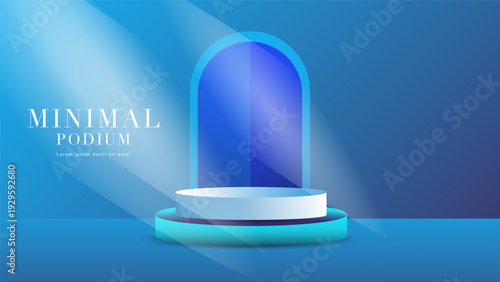 Minimalist podium stage on blue background for product presentation, Vector illustration EPS 10