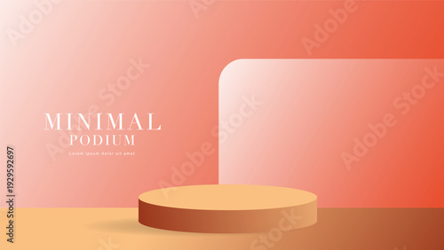 Minimalist podium stage on orange background for product presentation, Vector illustration EPS 10