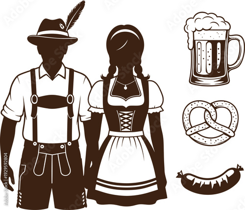 Oktoberfest traditional german couple and food