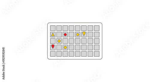 Colorful Game Pieces on Grid Board.