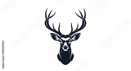 Deer Head Illustration with Large Antlers.