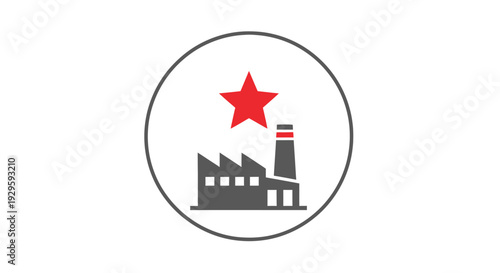 Factory Icon with Red Star Symbol.