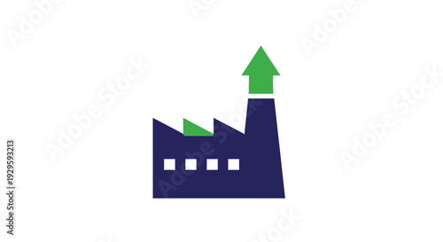 Factory Icon with Rising Arrow Symbol.