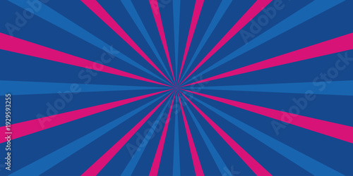 Dynamic blue and pink radial burst background with vibrant stripes radiating from the center creating a lively and energetic abstract graphic design