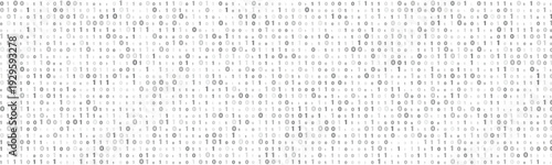 Digital binary code data stream pattern with varying shades of gray on a white background representing technology and information flow