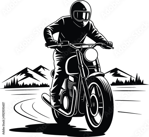 Black and white illustration of motorcycle