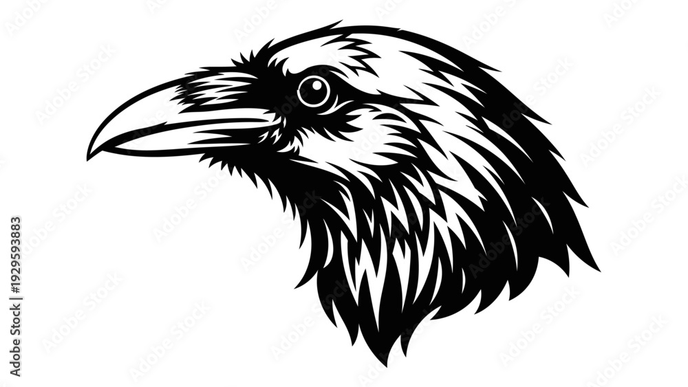 Fototapeta premium Black Raven Head Silhouette, Stylized Bird Profile, Vector Art
