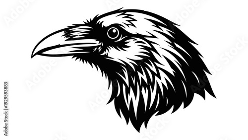 Black Raven Head Silhouette, Stylized Bird Profile, Vector Art
