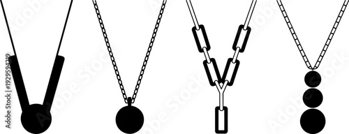 Stylized necklace illustration set, modern jewelry vector design, fashion accessory collection, decorative pendant artwork, chain pattern graphics, elegant necklace icons for commercial use