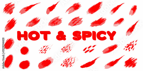 Abstract red brush strokes and text reading hot spicy