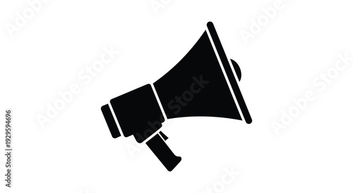 A stark black silhouette of a vintage megaphone against a white background emphasizing communication and announcement silhouette high quality