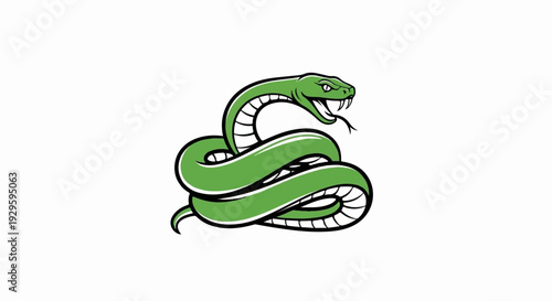 A stylized green snake with its body coiled and head raised, ready to strike