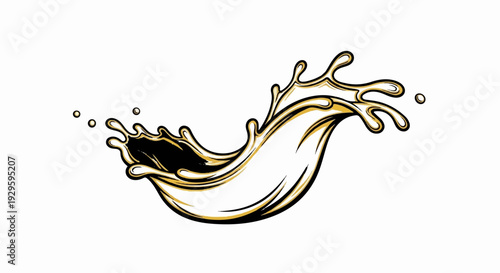 Dynamic splash of liquid with droplets, rendered in bold outlines and shading