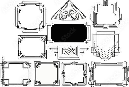 A collection of art deco inspired graphic borders and frames with geometric designs