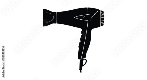 A stark black silhouette of a modern hair dryer showcasing its design and functionality silhouette high quality professional detailed