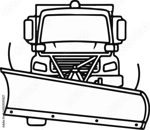 A graphic illustration of a snowplow truck with a wide blade clearing the path
