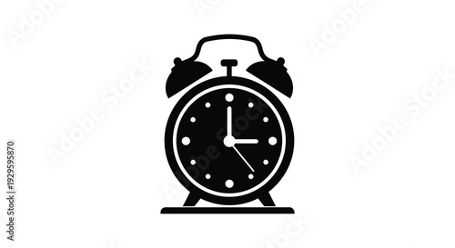 A striking black silhouette of a classic alarm clock displays the time evoking a sense of urgency and nostalgia silhouette