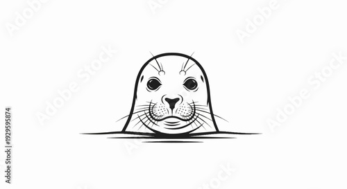Black and white line drawing of a seal's head emerging from the water