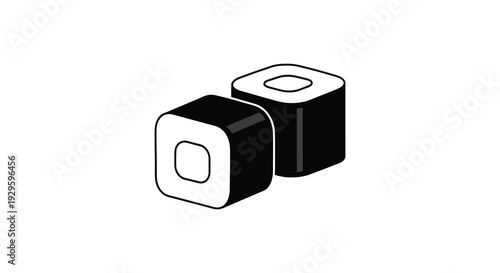 Two pieces of makizushi a japanese food are displayed with a striking black and white contrast silhouette high quality