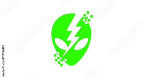 Green Alien Face with Lightning Bolt.