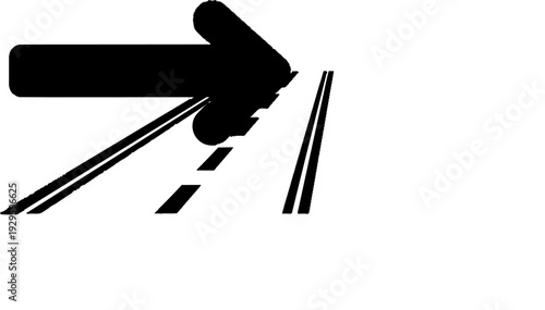 A black arrow points right, overlaying a stylized road with lane markings