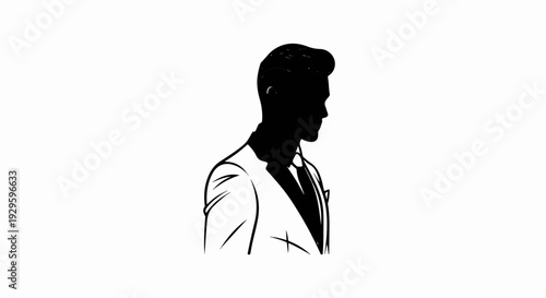 Silhouette of a man in a suit, facing right with a distinct hairstyle