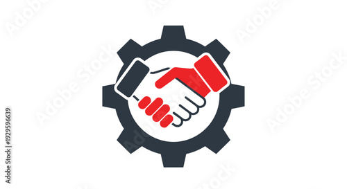 Handshake inside a gear icon symbolizing partnership.