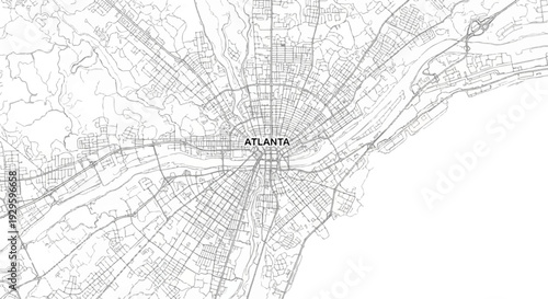 A grayscale map displays the dense urban layout and winding waterways of a city