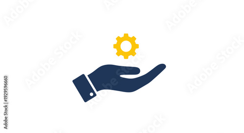 Hand Holding Yellow Gear Icon Illustration.