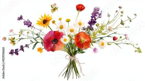 Wallpaper Mural Vibrant watercolor art of wildflower bouquet featuring various colorful blooms, evoking sense of joy and nature beauty Torontodigital.ca