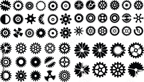 Gear Cog Typography Silhouette Icon Pack