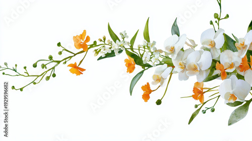 Wallpaper Mural Beautiful watercolor art featuring variety of white and orange flowers, showcasing delicate petals and lush green leaves, creating serene Torontodigital.ca