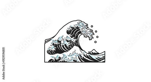 Large Wave Crashing with Spray Illustration.
