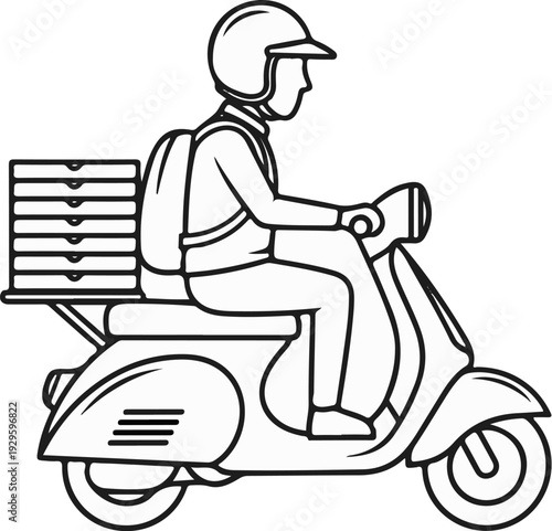 Rider on scooter with pizza boxes on back, vector illustration