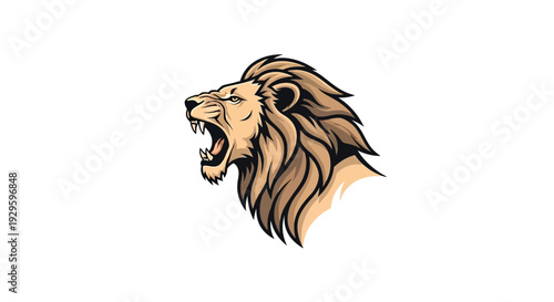 Lion Head Illustration with Open Mouth.