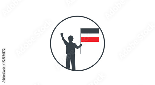 Man Holding Flag in Circle Icon.