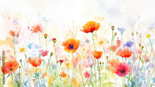 Wallpaper Mural Vibrant watercolor art of wildflowers in various colors, showcasing beautiful blend of nature beauty and tranquility Torontodigital.ca