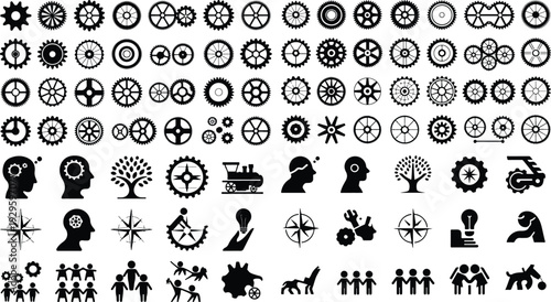 Gear Cog Typography Silhouette Icon Pack