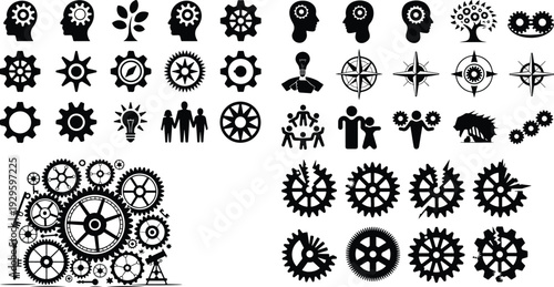 Gear Cog Typography Silhouette Icon Pack